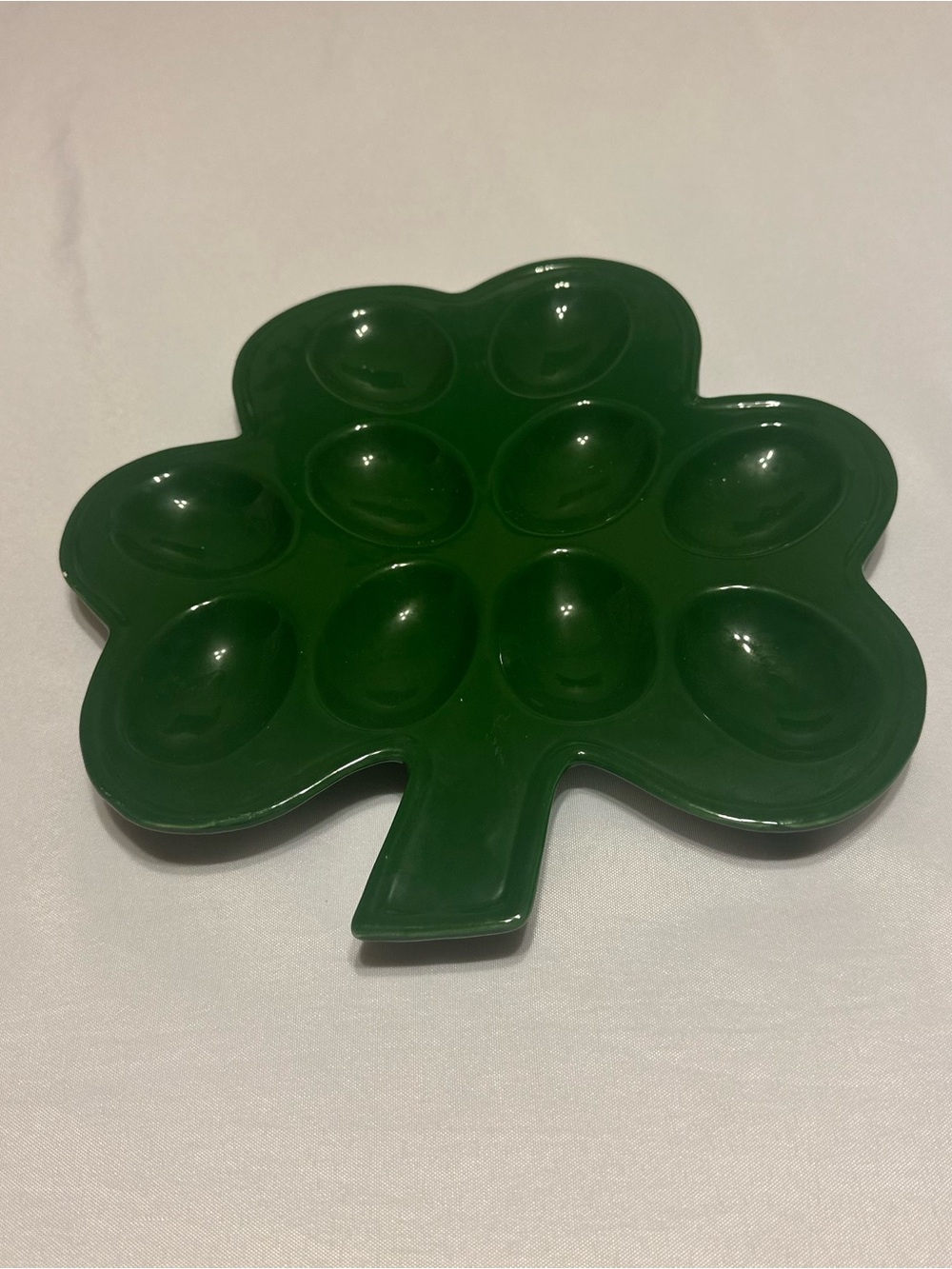 Nantucket Ceramic Green Clover-Shaped Egg or Snack Tray